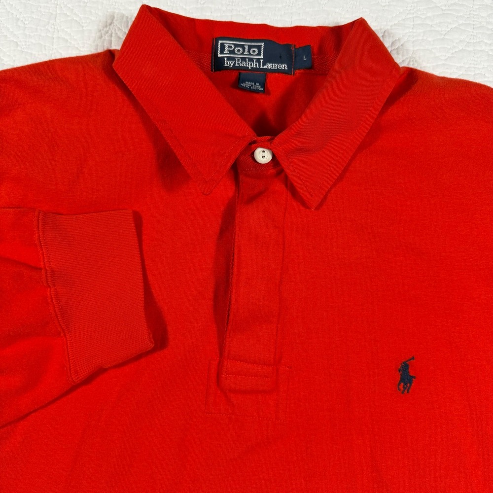 Vintage 90s Polo by‎ Ralph Lauren Long Sleeve Rugby Shirt Red Hong Kong Men's L